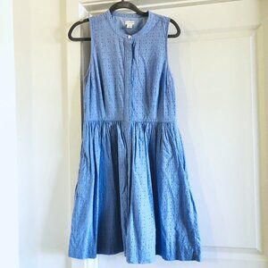J. By J.Crew Floral Eyelet Shirt Dress Button Front Size 10 Blue 100% Cotton
